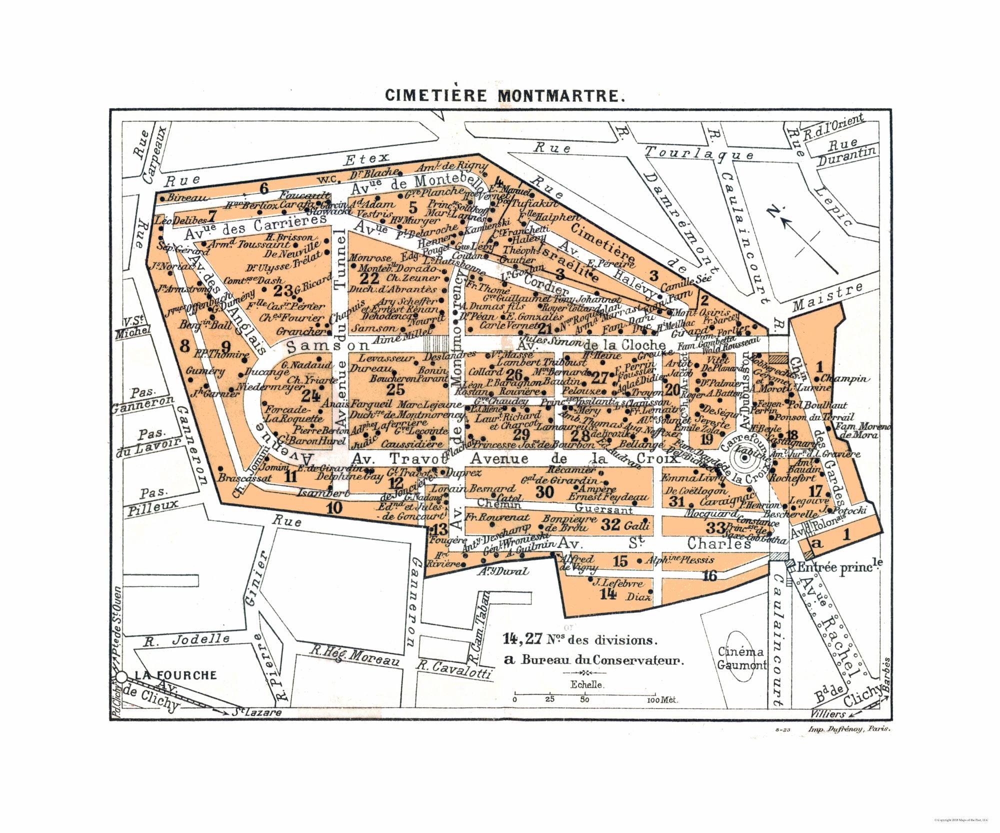 International Map - Montmartre Cemetery - Paris - Blue Guides 1921 - 27