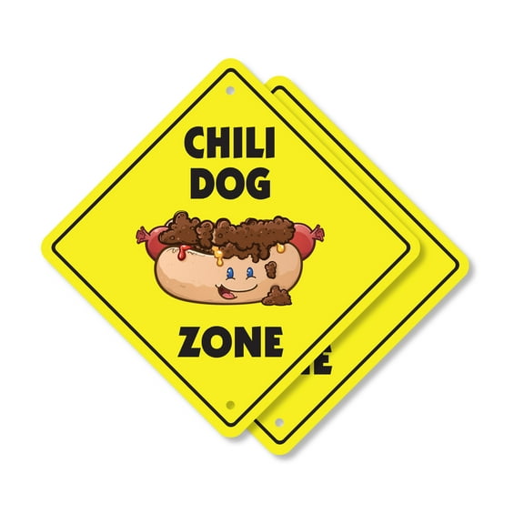 Chili Dog (2 Pack) Plastic Crossing Sign - 12 Inch X 12 Inch Xing Sign Gift Food Meal Hot Dog Chili Sauce Snack Grilling Lunch Dinner American