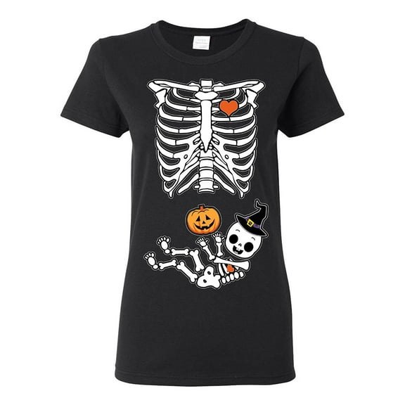 Ladies Halloween Skeleton Witch Pumpkin (not maternity) Costume Funny DT T-Shirt Tee