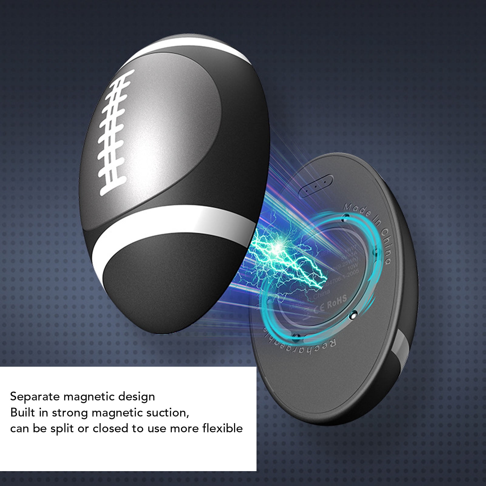 M Buder Rechargeable Hand Warmer 2-in-1 Magnetic Electric Handwarmers 10000mAh Portable Rugby Shaped Double Sided Heater (Black, 4.3 x 2.8 inches / 11 x 7 cm)