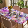 thumbnail image 3 of Farmhouse Flowers Table Cloths for 4 Foot Rectangle Tables, Spring Watercolor Purple Pink Floral Patio Waterproof Elastic Fitted Tablecloths, Washable Rectangular Table Cover for Camping, 3 of 8