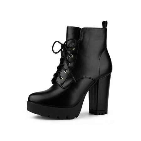 

Allegra K Women s Round Toe Block High Heel Lace up Platform Boots