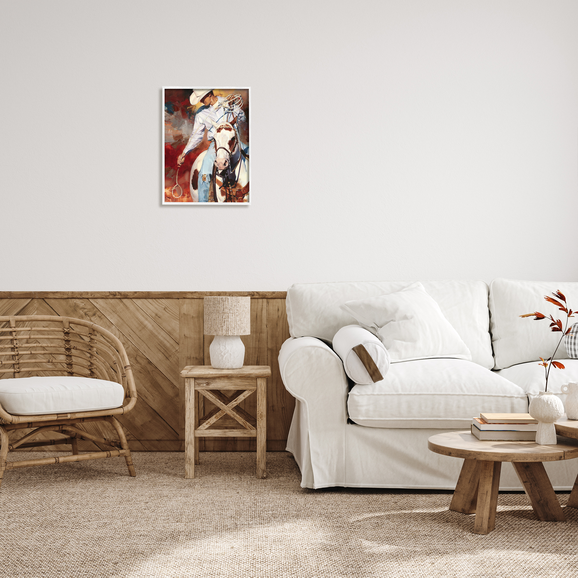 Stupell Industries Cowboy & Lasso Painting Animals & Insects Painting White Framed Art Print Wall Art, 16 x 20