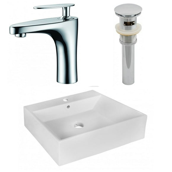 20.5-in. W Above Counter White Bathroom Vessel Sink Set For 1 Hole Center Faucet AI-26355