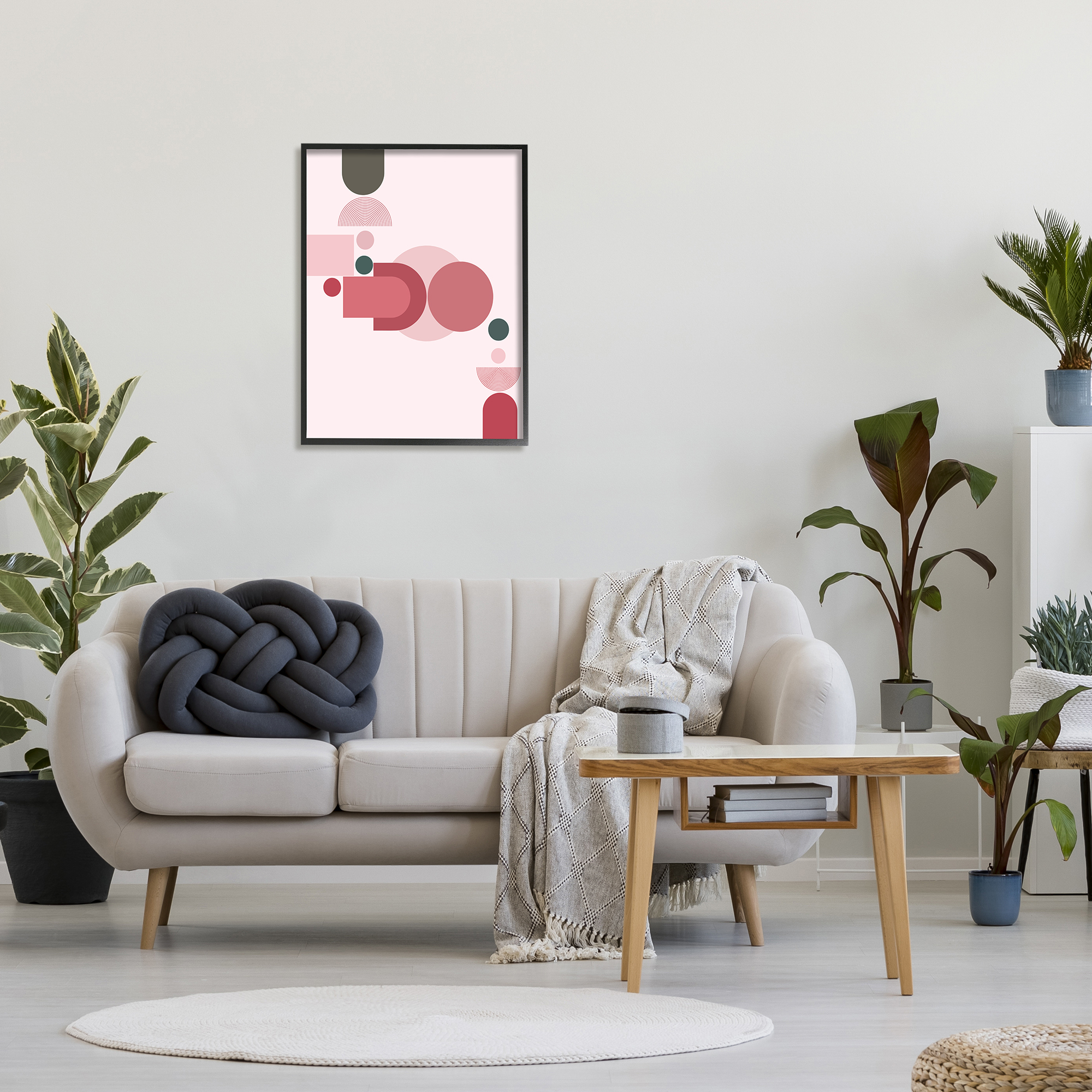 Stupell Industries Pink Varied Geometric Shapes Abstract Painting Black Framed Art Print Wall Art, 24 x 30