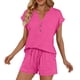 thumbnail image 2 of Camiseta de Manga Corta de Cuello en V de Color Sólido con Pantalones Cortos de Cintura Elástica Bolsillos Casual Lounge, 2 of 5