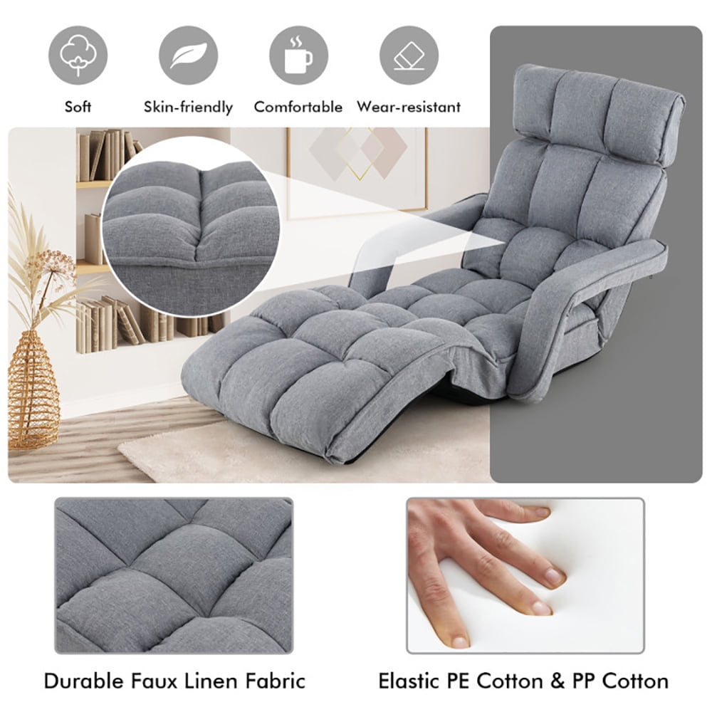 Finihen Floor Chair, Adjustable Folding Floor Chair, 6-Position Adjustable Floor Chair with Adjustable Armrests and Footrest, for Living Room, Bedroom, Gray Finihen Floor Chair, Adjustable Folding Floor Chair, 6-Position Adjustable Floor Chair with Adjustable Armrests and Footrest, for Living Room, Bedroom, Gray