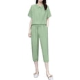 Women's Two Piece Outfits Summer Short Sleeve Top And Cropped Pants Set