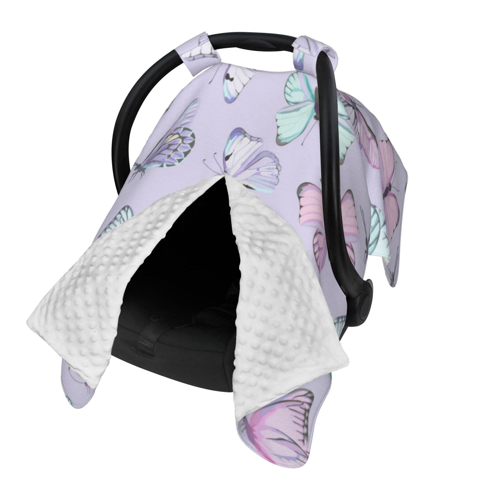 Naloa Purple Butterfly Baby Car Seat Cover, Breathable Baby Carrier Cover, Multiuse Baby Carrier Cover & Nursing Breastfeeding Cover