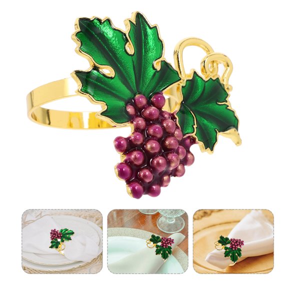 OUNONA 4pcs Purple Grape Napkin Rings With Green Leaf Fruit Napkin Holders For Winter Party Holiday Wedding And Christmas Table Decorations