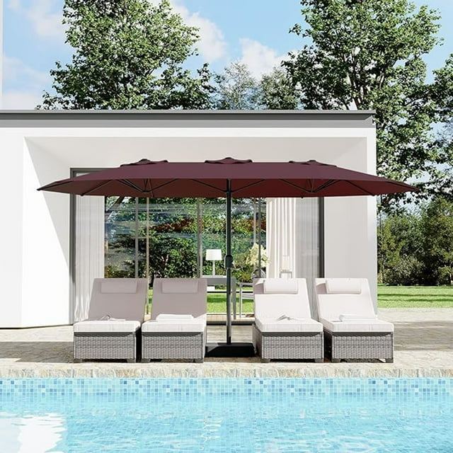 Twister.CK Parasol de Patio 15 Pieds avec Base Incluse, Parasol Rectangulaire Double Face avec Base Croisée et Sac de Sable pour Piscine Jardin, Rouge Vin