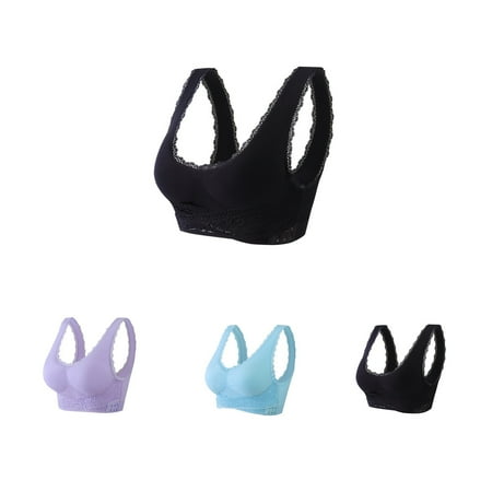 Bigersell Bra for Backless Dresses 4pc V-Neck Wire-Free Bra Support Women Sport Bras Plus Size Molded Bra Style R-183 Basic Bra Strap Nylon Balconette Bra Feature Everyday Bras Underwear Black 4XL