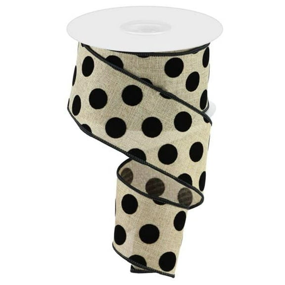 Black Raised Burlap Polka Dots Wired Ribbon (2.5 Inches x 10 Yards)