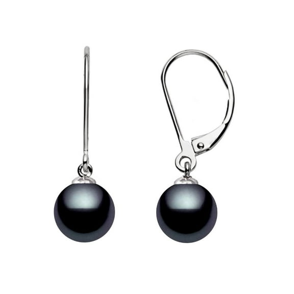 14k White Gold AAAA Quality Black Akoya Cultured Pearl Dangle Earrings for Women (7-7.5mm) - PremiumPearl