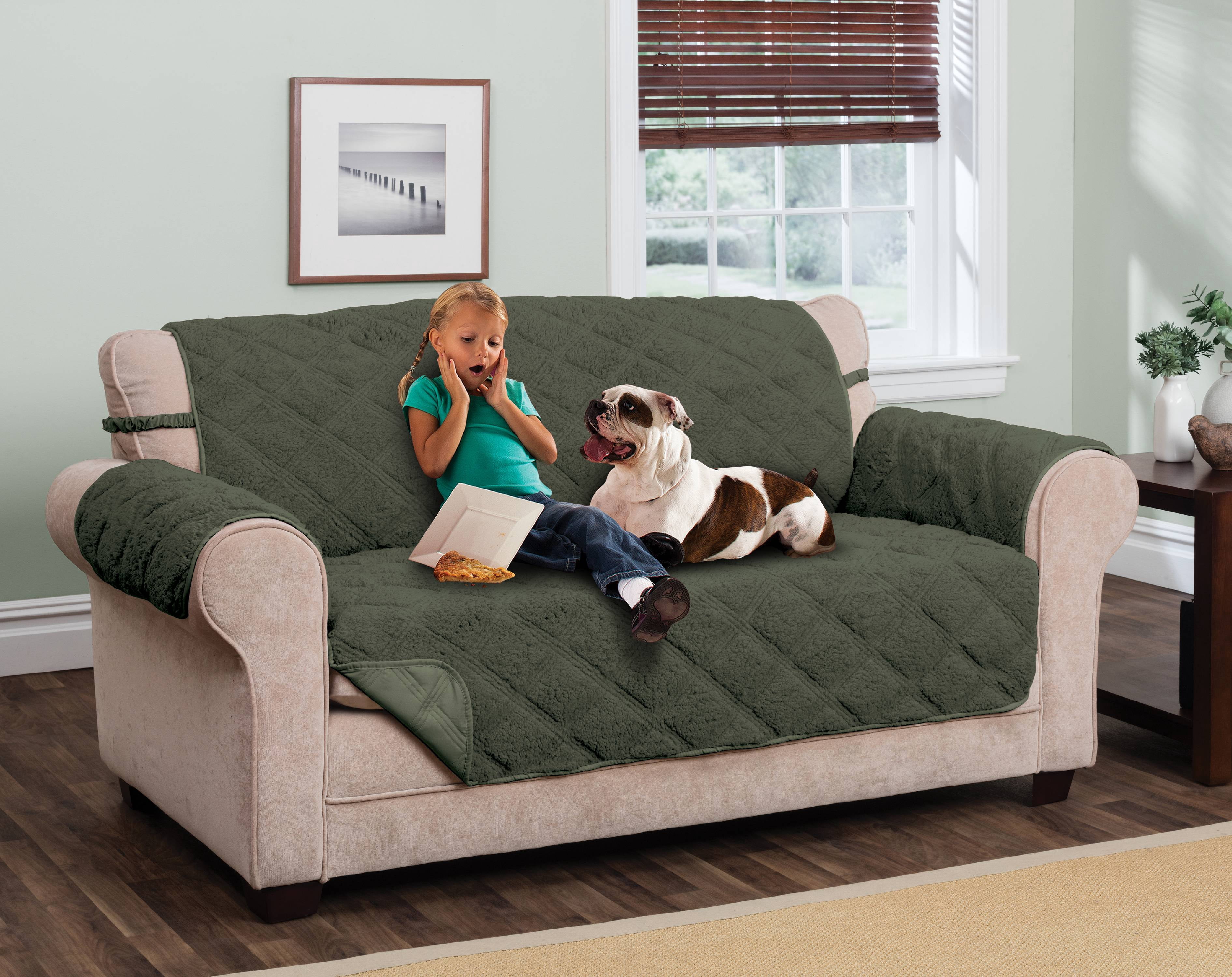 Innovative Textile Solutions 1-Piece Hudson Sherpa Waterproof Sofa Furniture Cover, Hunter Green