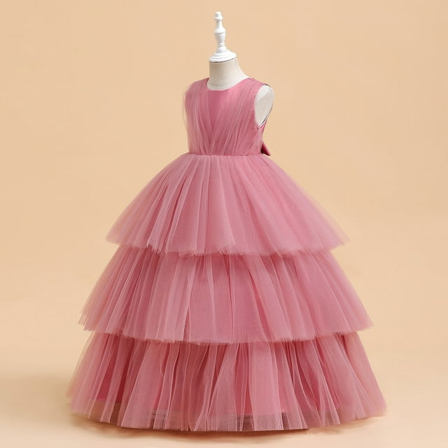 XEGLSBU Robe de Fête pour Enfant Filles Sans Manches Gâteau Mode Robe Douce Robe de Fête Robe Princesse Performance