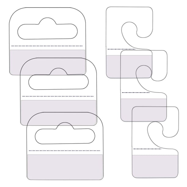 SnowTing 120 ganchos autoadhesivos de plástico para colgar pestañas transparentes, tarjetas de exhibición para tiendas, exhibidores minoristas, listones, ganchos de pared, ganchos en forma de J y orif