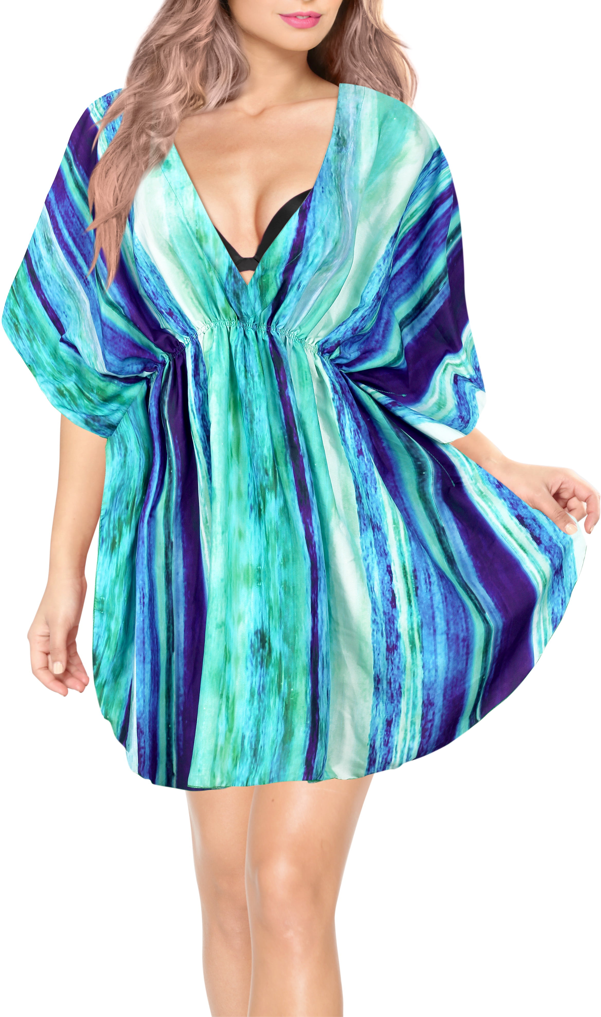 Womens Swim Cover-up Tunic Dress with UV Protection Print 