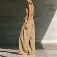 thumbnail image 6 of PBFRDSJ One Shoulder Jumpsuits for Women Sleeveless Tie Side Wide leg Jumpsuits Ruched Waist Summer Minimalist Flowy Romper, 6 of 9