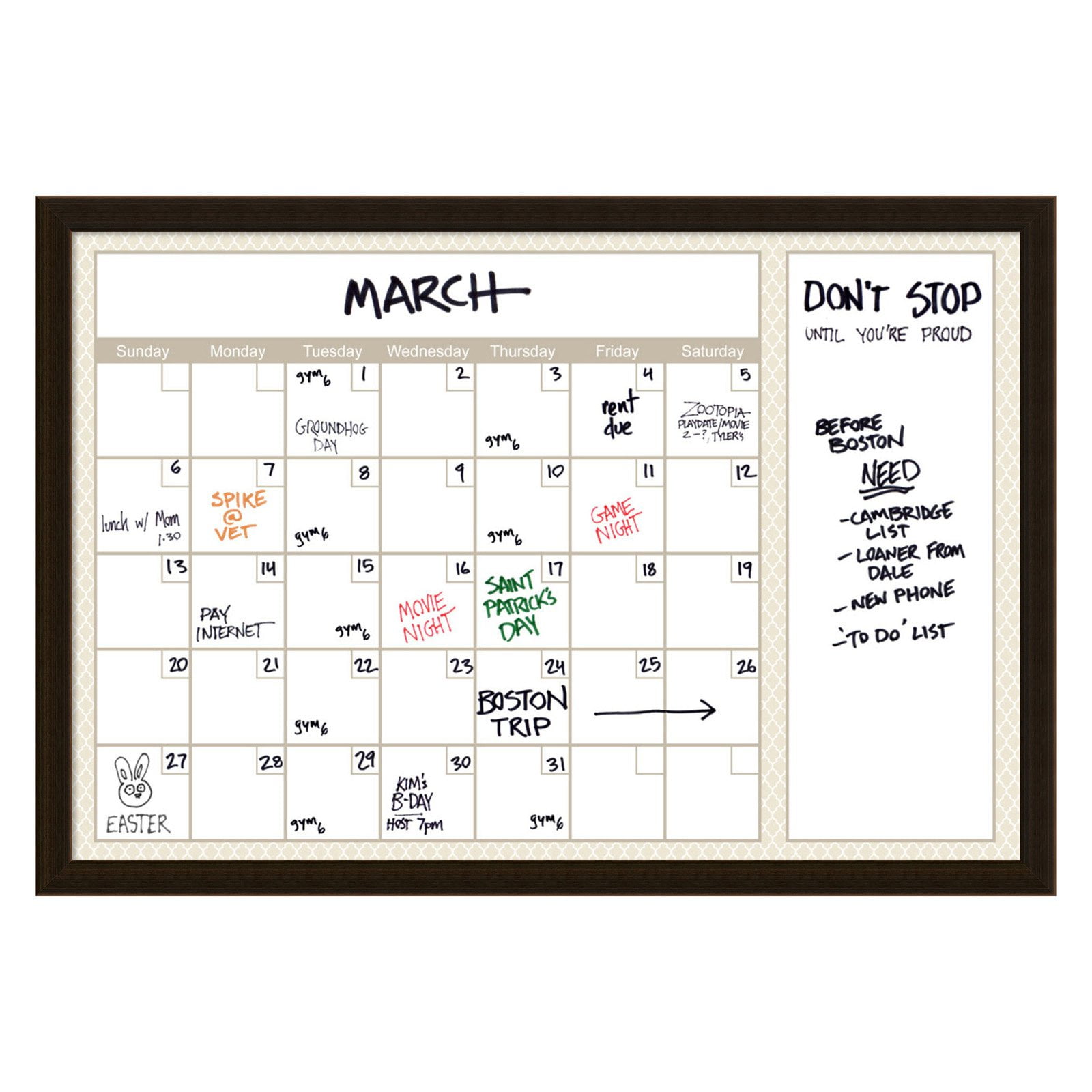 Amanti Art Beige Quatrefoil Calendar Framed Glass Dry Erase Board 