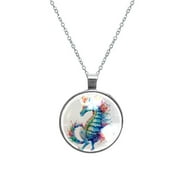Hippocampus Glass Design Circular Pendant Necklace - Womens Necklaces