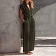 thumbnail image 6 of IUYRTFE Women V Neck Short Sleeve Wide Leg Jumpsuit with Drawstring Waist and Pockets for Vacation Beach Summer, 6 of 6