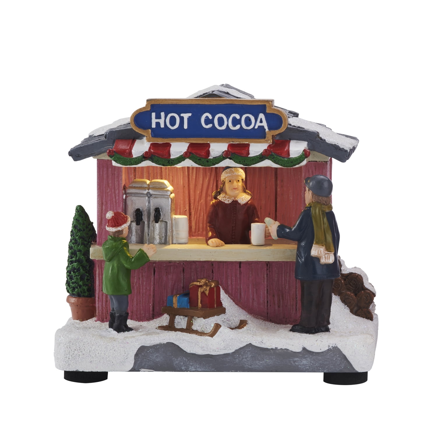 Holiday Time 3.9"H Christmas Village Food Stand Street Vendor, Hot Cocoa Stand with LED Lights - Battery Operated (not included) (3.9"H x 4.5"W x 3"D)