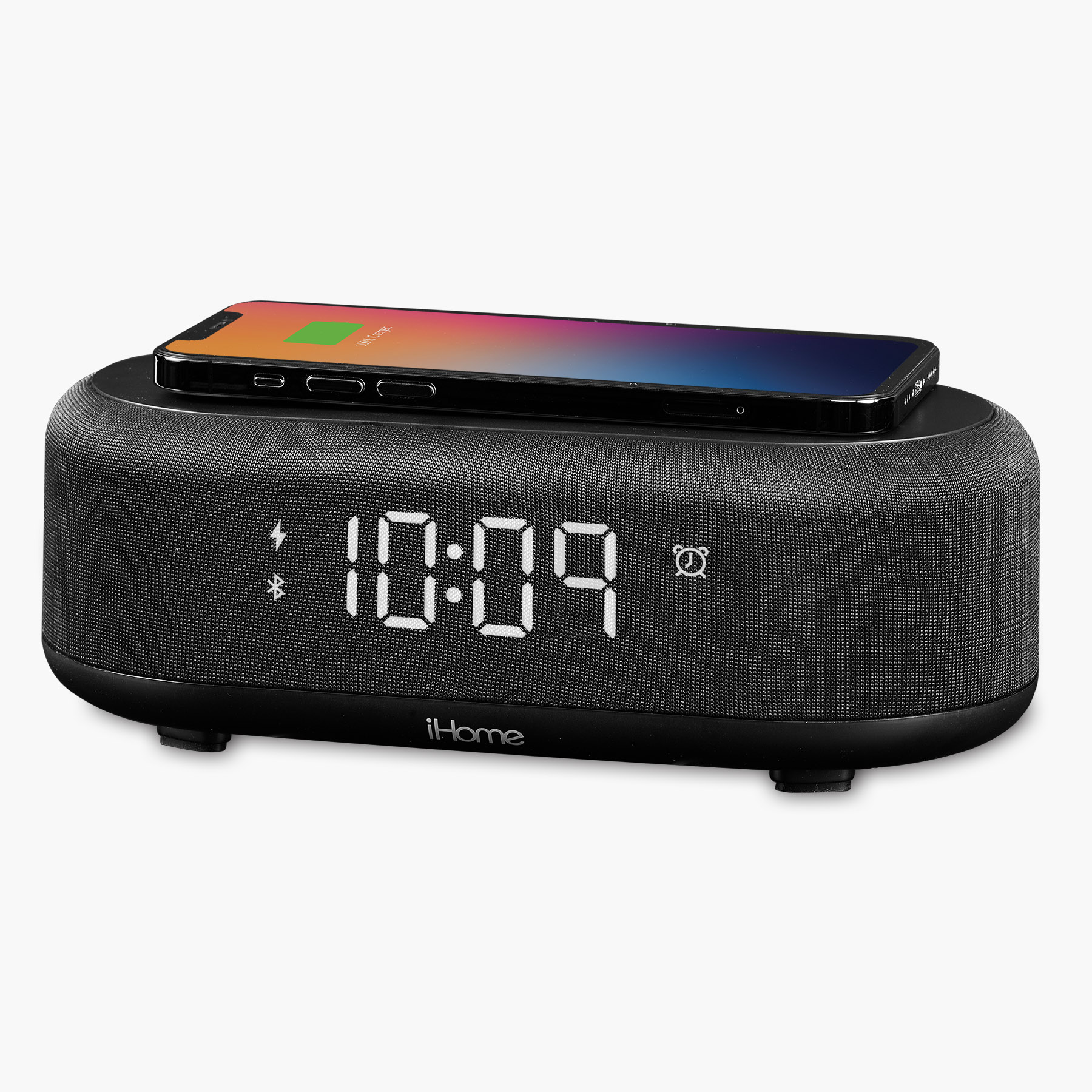 iHome Bluetooth Alarm Clock with Wireless Charger and USB Charging Station (iBTW112)