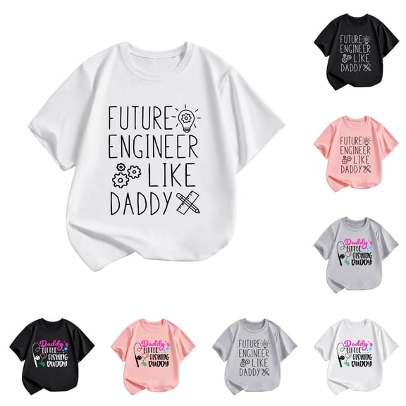 Faraee Toddler Baby Boys Girls Father's Day T-Shirt Kids Short Sleeve Funny Letters Graphic Tee Summer Casual Cotton Basic Tops Black 2-3 Years