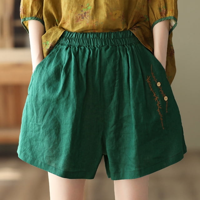 Puntoco Pantalones cortos de verano para mujer, moda 2024, pantalones cortos informales de cintura alta de Color sólido para mujer, pantalones cortos de gran tamaño