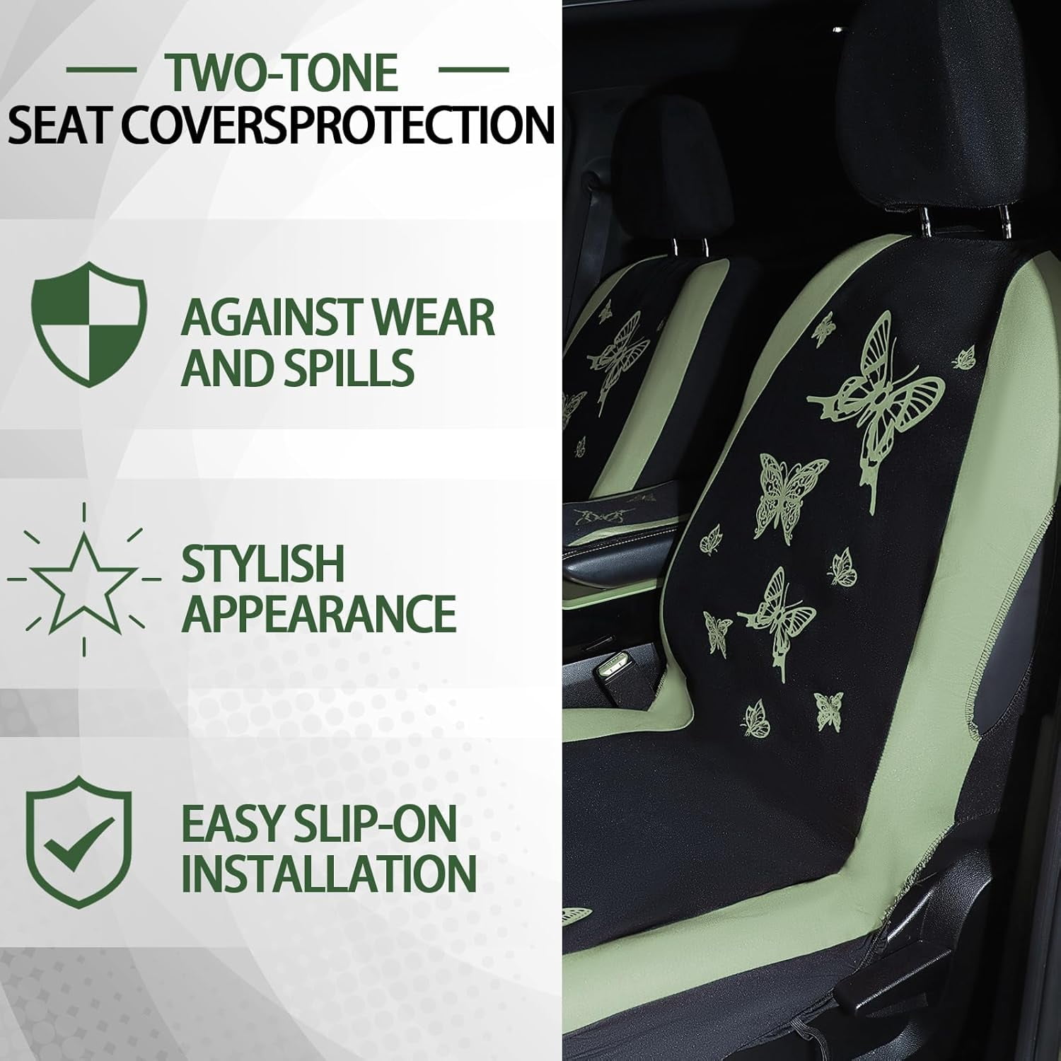 NestE-47 Pcs Butterfly Car Seat Full Set Butterfly Car Accessories for Women 5 Front Rear Seat Covers Wrist Strap 2 Pieces Cup Mat Armrest Pad 2 Belt Cover Accessories for SUV(Sage Green)