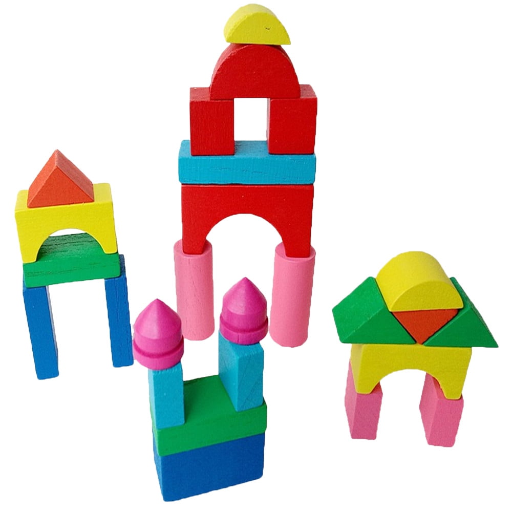 Mosunx Kid Wooden Mini Castle Building Blocks Geometric Shape