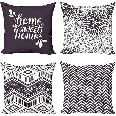 

Geometric Throw Pillow Cushion Case Pack of 4 Home Phrase Minimal Zigzag Squama Dahlia Flower Petals Tribal Modern Accent Double-Sided Digital Printing 24 Dark Mauve and White
