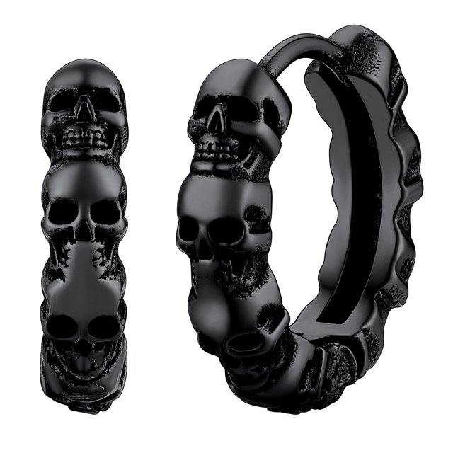 FaithHeart Skull Huggie Circle Hoop Earrings Gothic Punk Skeleton Jewelry for Men Rapper Reggae
