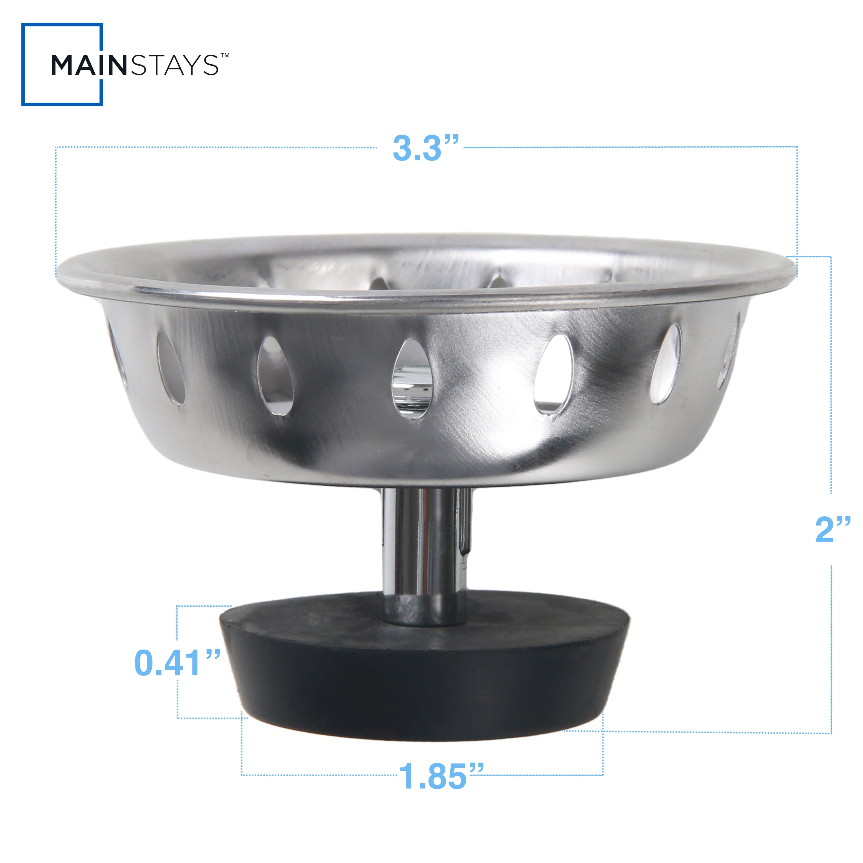 (3 pack) Mainstays Stainless Steel Deluxe Kitchen Sink Strainer Silver for 3.5" Drains