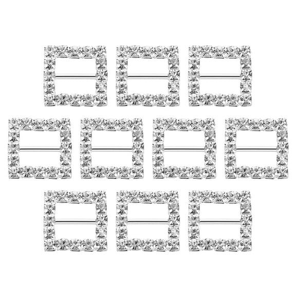 Uxcell Square Rhinestone Buckle Slider, 10Pcs 15mm Copper Rhinestone Crystal Ribbon Buckle, White