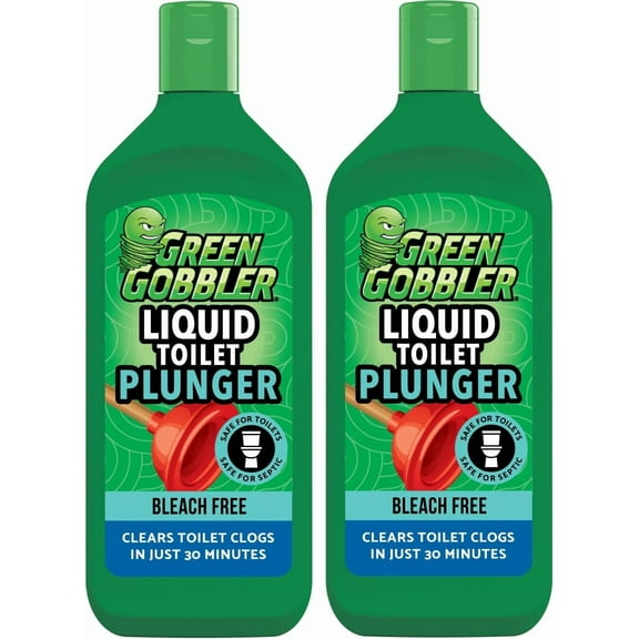 Green Gobbler Liquid Plunger 2 PACK, Un-Clogs Toilet Bowl Clogs, Safe for Septic