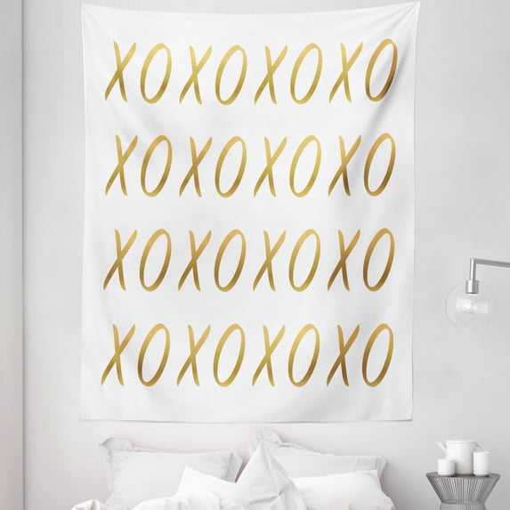 Xo Tapestry, Affection Sincerity Love Letter with Old Fashioned Retro Effects Print, Fabric Wall Hanging Decor for Bedroom Living Room Dorm, 5 Sizes, Sand Brown White, by Ambesonne