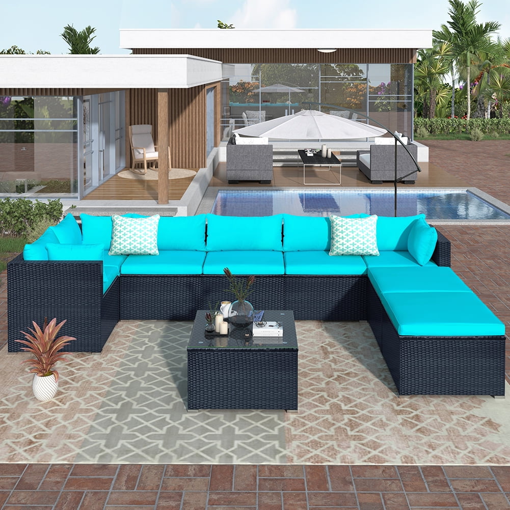 Lowestbest 9Pcs Sectional Sofa Sets, Outdoor Patio PE Wicker Rattan Conversation Set with Removable Soft Cushions Lowestbest 9Pcs Sectional Sofa Sets, Outdoor Patio PE Wicker Rattan Conversation Set with Removable Soft Cushions