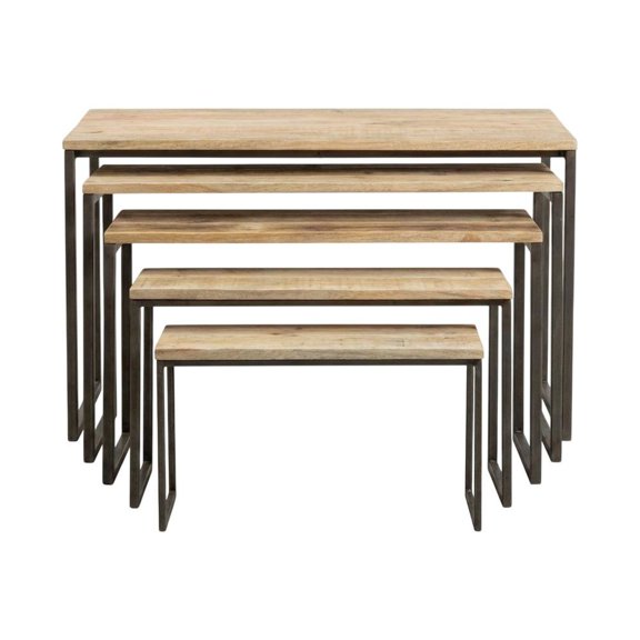 SET OF FIVE IRON & RECYC WOOD RECT NESTING DISPLAY RISERS