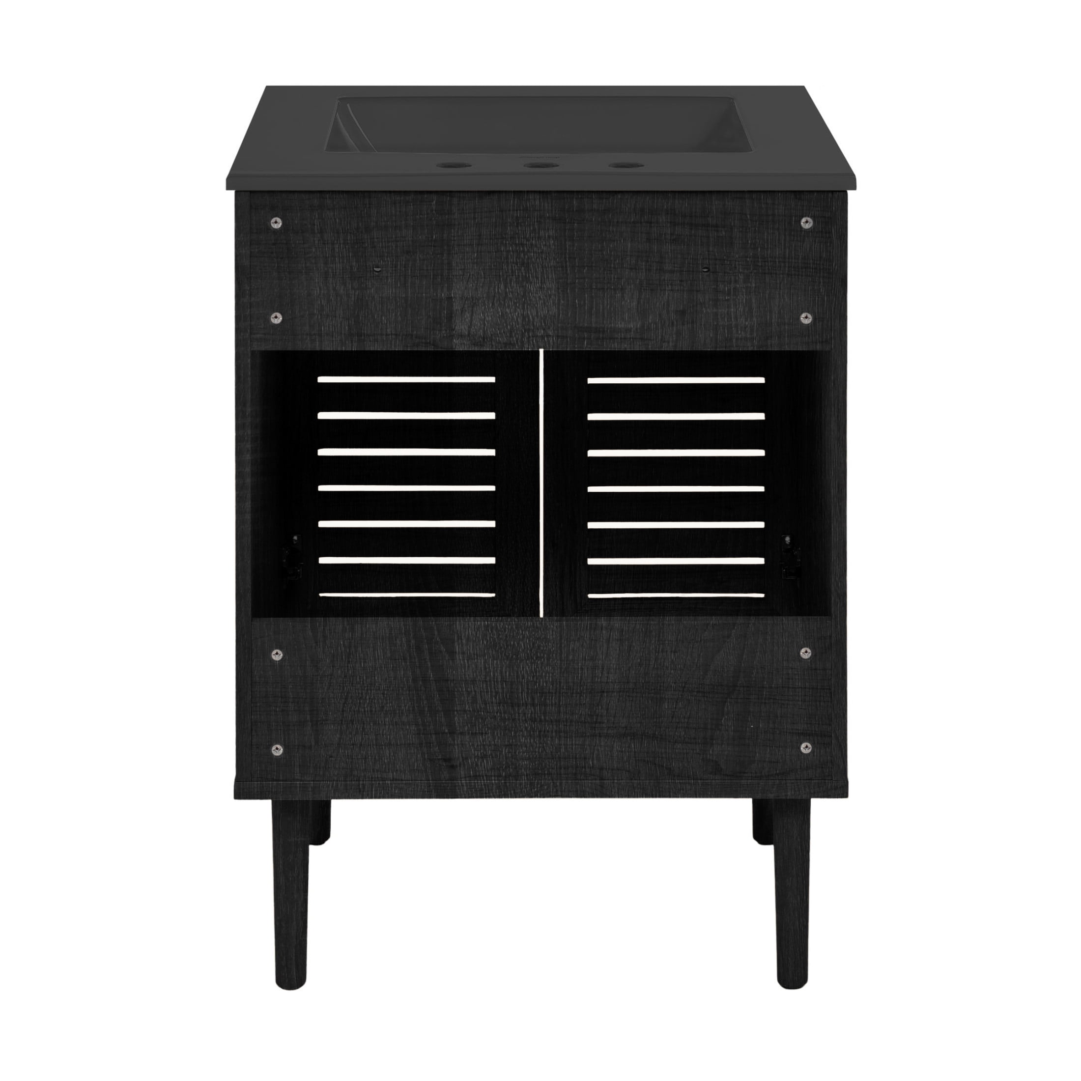 Bron 24" Freestanding Bathroom Vanity in Black Oak with Black 3-Hole Widespread Sink Top
