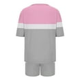 thumbnail image 5 of hxobax Shorts Sets for Womens 2 Piece Loungewear Trendy Colorblock Pajama Set Round Neck Short Sleeve Tops and Short Pant Comfy Matching Sets Sleepwear Soft Pj Set with Chest Pocket,#01_Gray,Small, 5 of 6