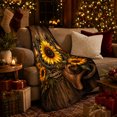 thumbnail image 3 of Sunflower Cowboy Hat Rustic Wood Plank Design, Rustic Botanical Portrait, Warm Flannel Blanket for Ranch House and Living Room, Animal Lovers Birthday Gift, Rustic Home Decor, 3 of 9