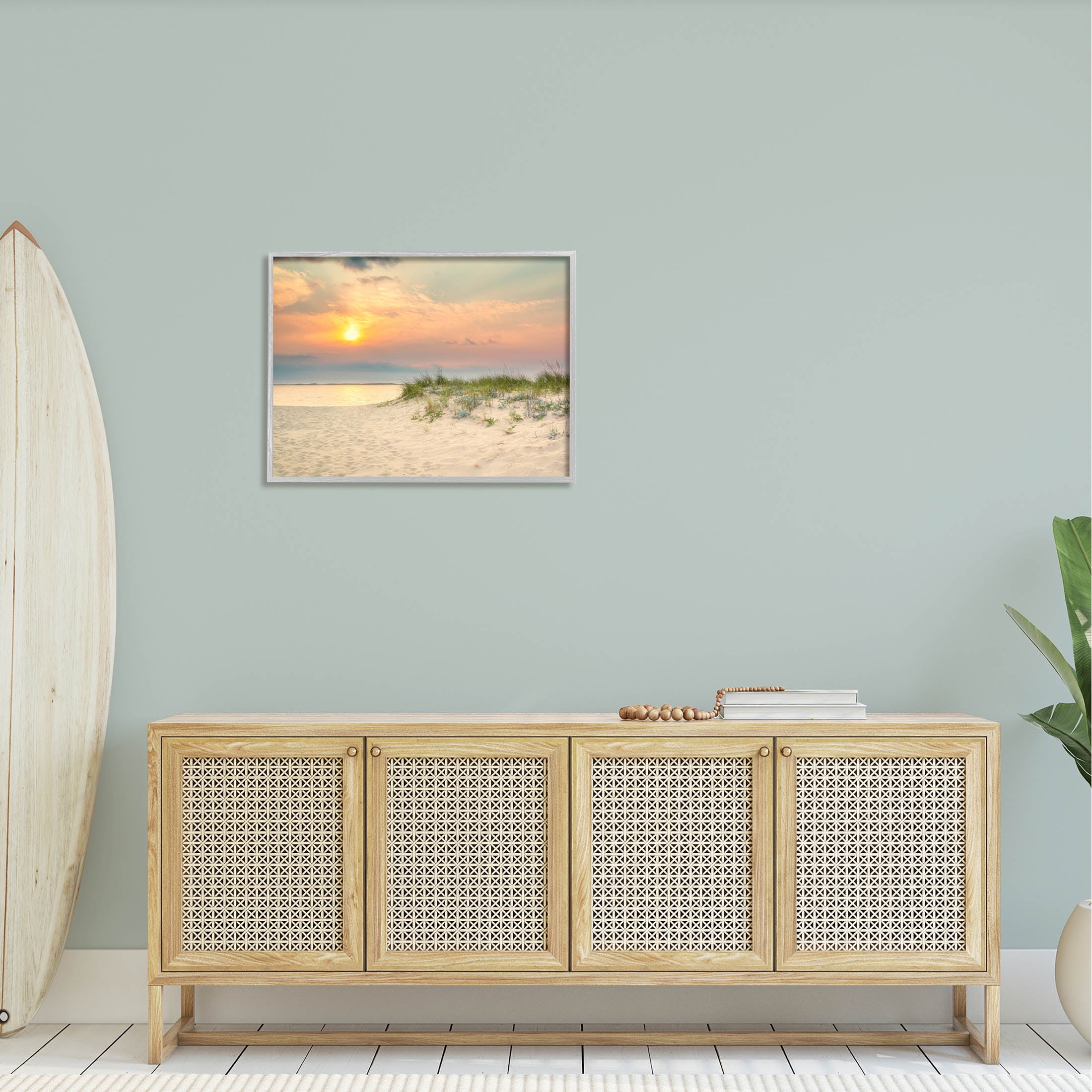 Rising Sun Seaside Beach Morning Coastal Photograph Gray Framed Art Print Wall Art