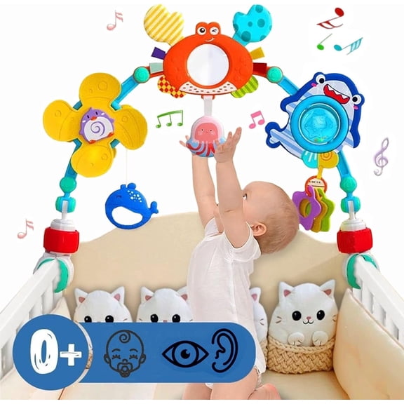 Ludolm Baby Stroller Arch Toys, Travel Car Seat Toys, Baby Play Arch Crib Accessory Toys, Mobile for Bassinet, Pram Arch Bar Toys for Babies Infants
