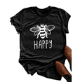 thumbnail image 3 of Femmes T-shirt Couleur Unie Imprimé Haut Col Rond Chemisier à Manches Courtes, Noir, M, 3 of 5
