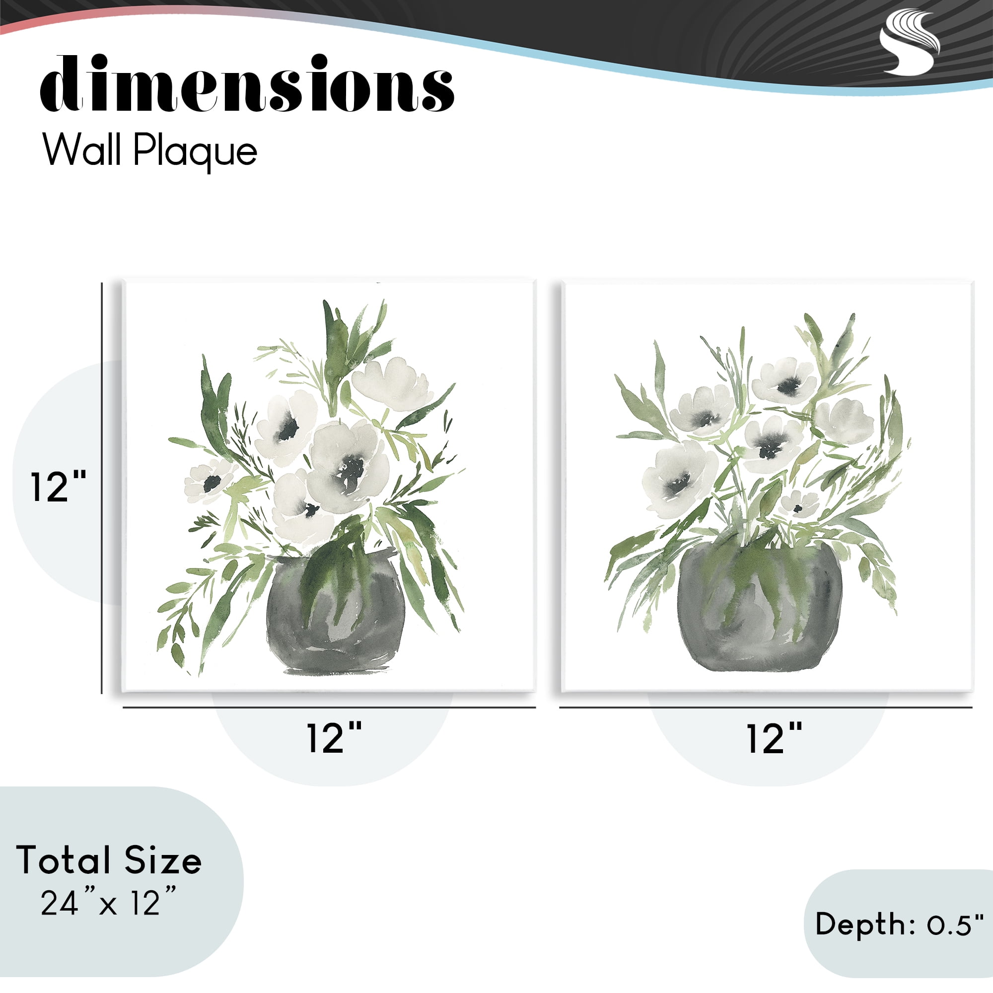 Stupell Industries White Anemone Vases 2 Piece Wall Plaque Art Set, design by Lucille Price