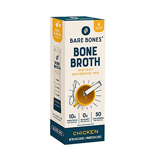 Bare Bones Bone Broth Instant Powdered Mix, Chicken, Pack Of 4, 15G