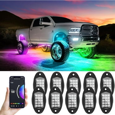 Daretodo 10 Pods RGB LED Rock Light, TSV RGB LED Neon Lights Kit with Remote Control Music Mode, Waterproof Multi-Color LED OFF-Road Lights for Car, ATV, UTV, SUV, Truck