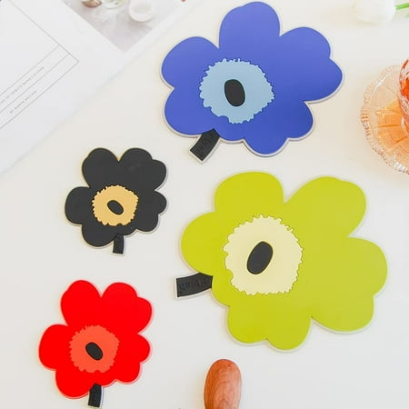

PIKADINGNIS Creative Irregular Flowers Coasters Set of 4 Silicone Rubber Non-Slip Insulation Drink Coasters and Hot Pans Trivets (S)